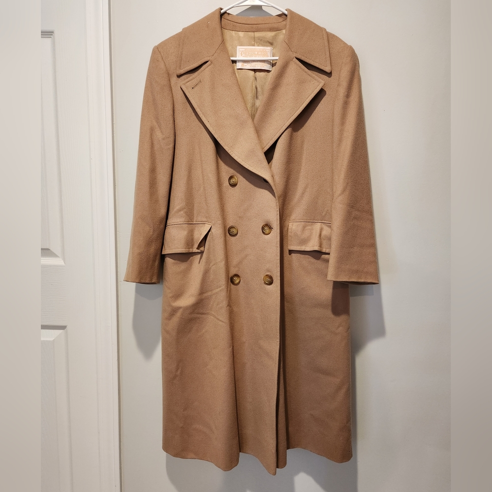 Vintage 80s Carmel Brown Pendleton USA Made Size 8 100% Virgin Wool TrenchCoat - Picture 1 of 10